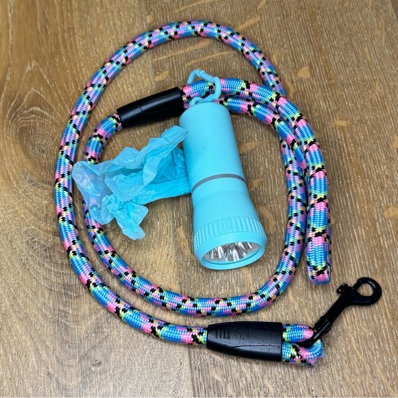 Dog Puppy Cat Walk Set Kit harness Leash Bag Holder Flashlight 80s Style Neon - Picture 3 of 11